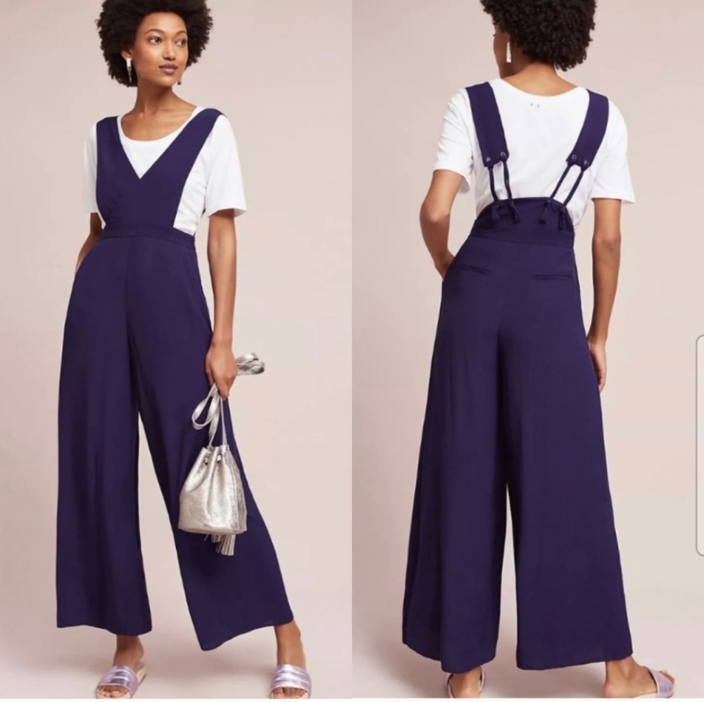 Anthropologie Maeve Purple Plum Souxanne wide leg jumpsuit
